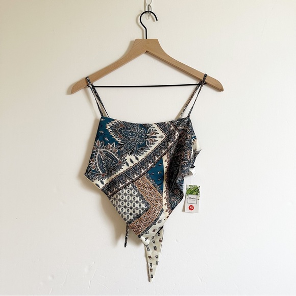 Tops - Bandana Handkerchief Slip Cropped Top Satin Paisley Print Knot Back Size M